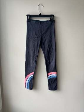 Tea Collection Dark Gray leggings with Pink /Blue Stripes Girls Size 7